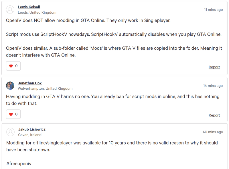 Comments left on the Change.Org Petition